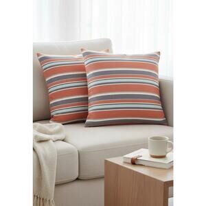 Accent Throw Pillows Orange Purple Blue 14" x 14" Set of 2 Indoor Outdoor